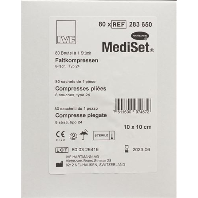 MEDISET IVF FALTKOMPR 10X10CM