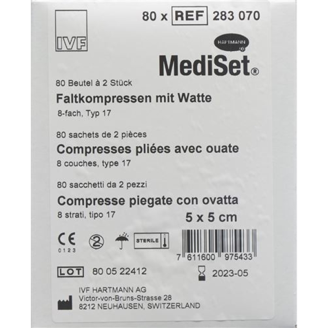 MediSet Faltkompressen mit Watte 5x5см Typ 17 8-fach 80x 2 штуки