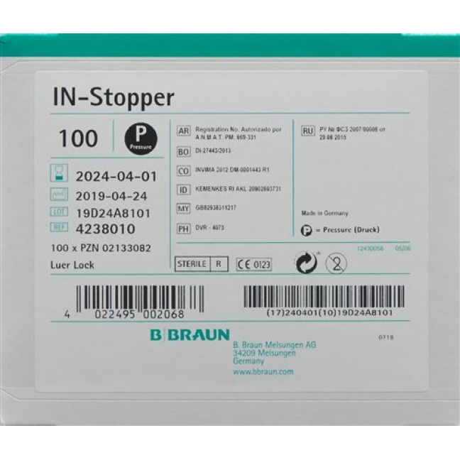 BRAUN INSTOPFEN LUER LOCK GELB