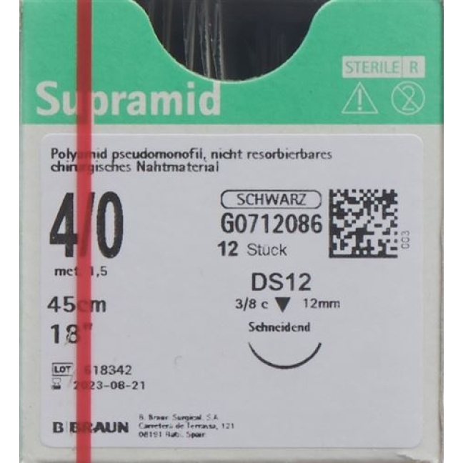 Supramid 45см Dose 12 4-0 Schwarz 12 штук