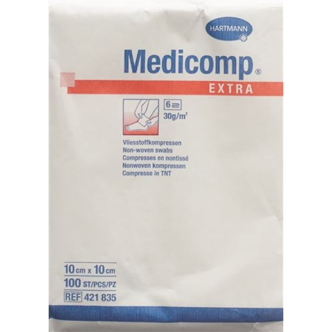 Medicomp Extra Vlieskompressen 10x10см Nicht Steril 100 штук