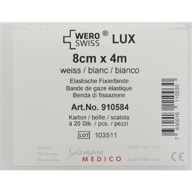 Wero Lux эластичный Fixierbinde 4мX8см Weiss 20 штук