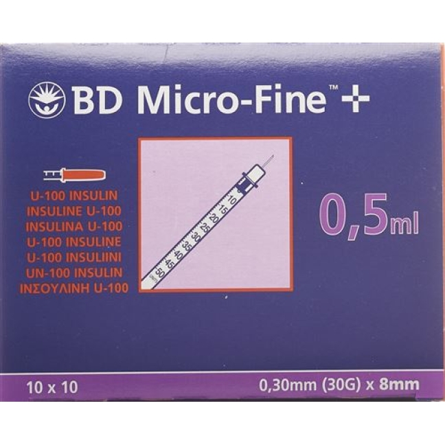 BD Microfine+ U100 Insulin Spritzen 0.30мм x 8мм 100x 0.5мл