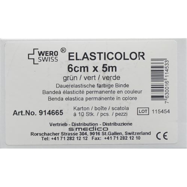 Wero Elasticolor эластичный бинт 5мX6см Grun 10 штук