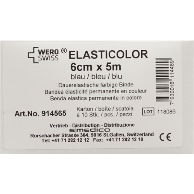 Wero Elasticolor эластичный бинт 5мX6см Blau 10 штук