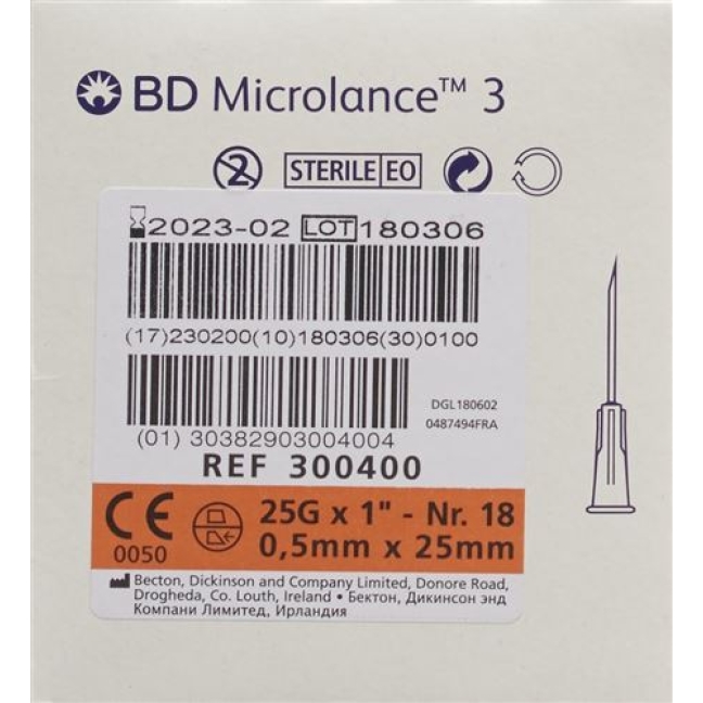 BD Microlance 3 Injektionskanulen 0.5мм x 25мм Orange 100 штук