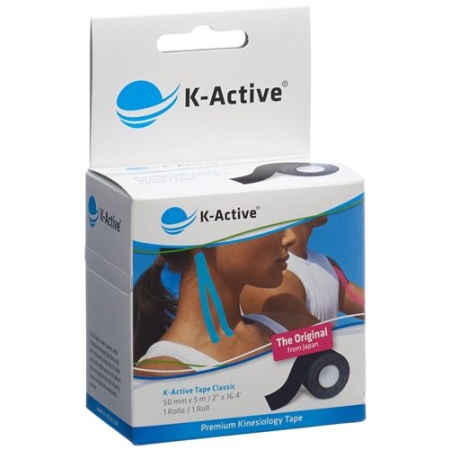 K-active Kinesio Tape 5смx5m Schwarz Wasserabweisend