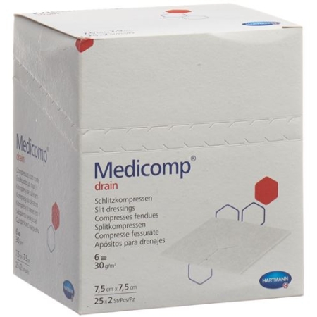 Medicomp Drain Vlieskompressen 7.5x7.5 Steril 25 пакетиков 2 шту