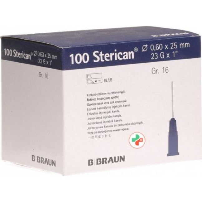 Sterican Nadel 23г 0.60x25мм Blau Luer 100 штук