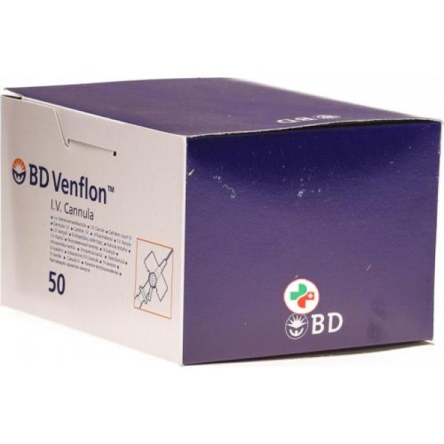 BD Venflon 2 0.8x25мм 22г Luer Blau 50 штук