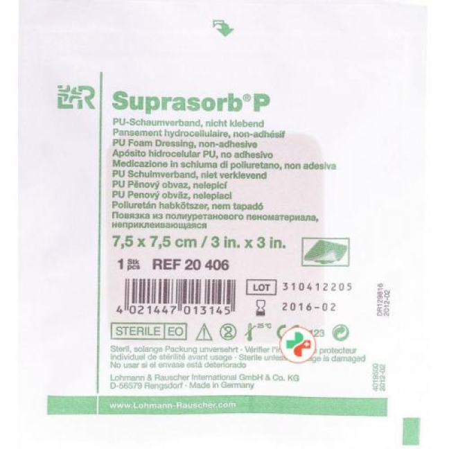 Suprasorb P Schaumverband 7.5x7.5см nicht klebend 10 штук