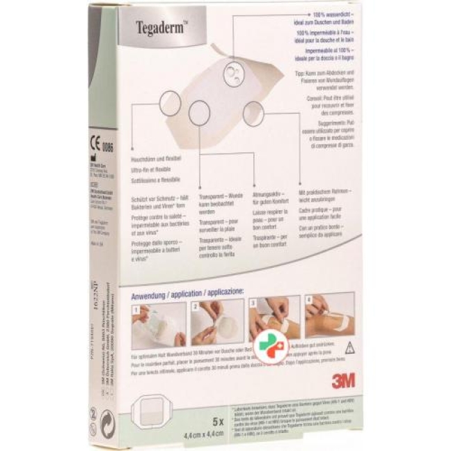 3M Tegaderm Transparentverband 4.4x4.4см 5 штук