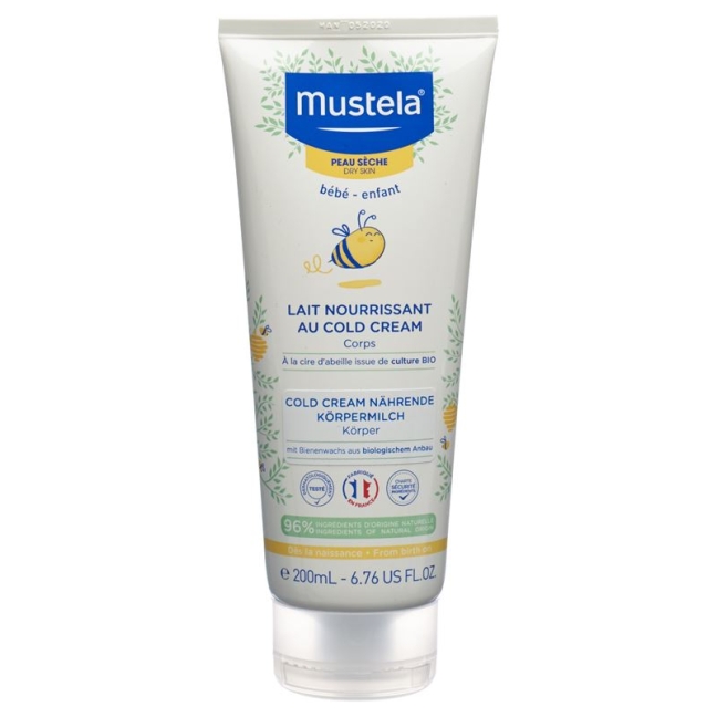 Холодный крем для тела MUSTELA для сухой кожи.