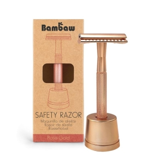 BAMBAW Sicherheits-Rasierer m Stand Metall rosego